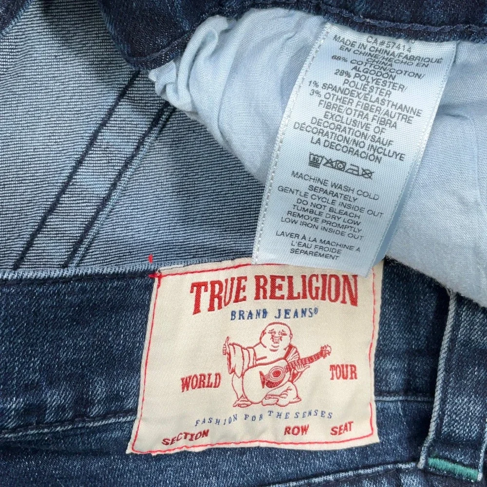 True Religion Rocco Jeans Men 38 Blue‎ Relaxed Skinny Dark Wash Denim Metal Rock